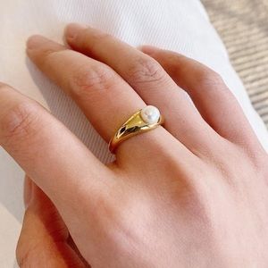14k Gold Pearl Minimalist Statement Ring